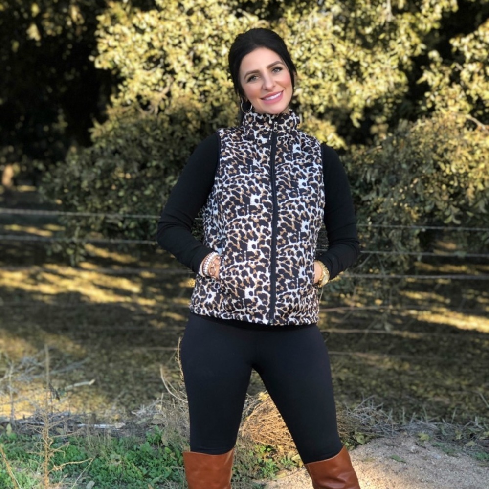 Pink Lily Size Small Leopard Puffer Vest